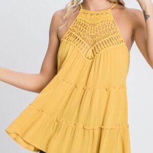 Yellow Gold Crochet Halter Top